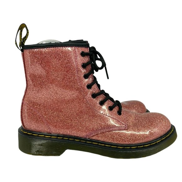 Dr. Martens Womens Delaney 1460 Pink Glitter Leather Lace Up Combat Boots Size 5 - Picture 1 of 6